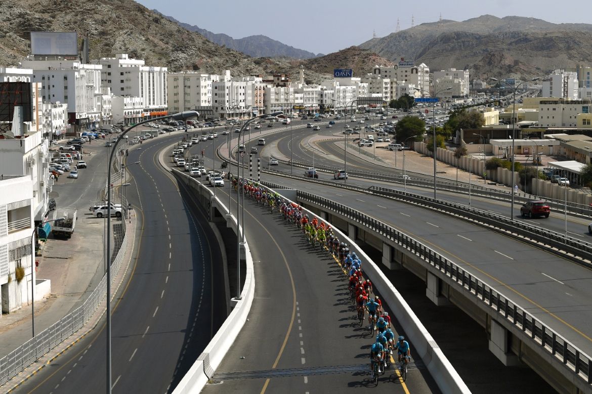 The riders depart for stage 4 of the Tour of Oman