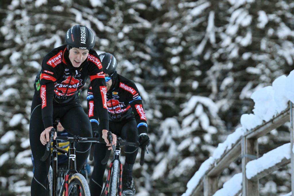 Belgian Michael Vanthourenhout pictured in action during the track reconaissance ahead of the Cyclocross World Cup race in Val di Sole Italy Saturday 11 December 2021 stage ten out of 16 in the World Cup of the 20212022 season BELGA PHOTO DAVID STOCKMAN Photo by DAVID STOCKMANBELGA MAGAFP via Getty Images