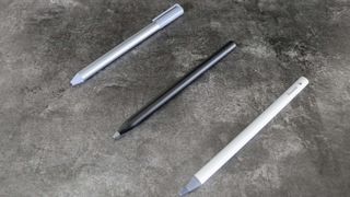 The Lenovo USI Pen 2 next to the HP Rechargeable USI Pen and the Penovoal USI 2.0 Chromebook Stylus