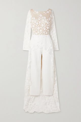 Patsy Lace-Trimmed Embroidered Tulle and Crepe Jumpsuit