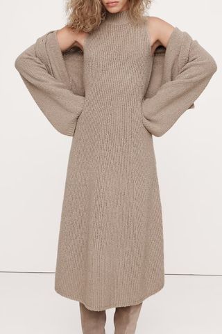 Merino-Blend Mock-Neck Midi Sweater Dress