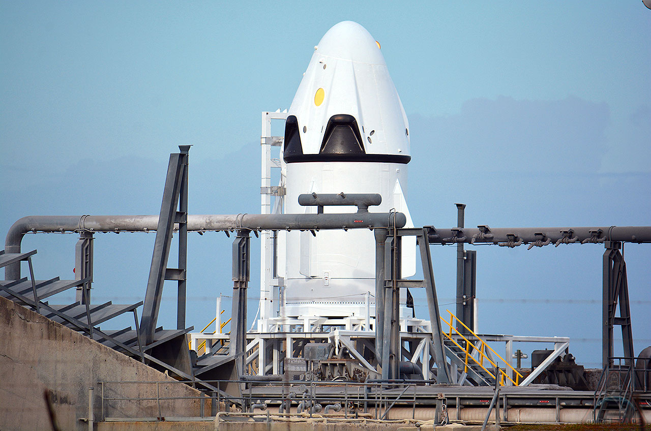 SpaceX&#039;s Crew Dragon stands poised for its first flight test, a pad abort from Cape Canaveral&#039;s Launch Complex 40. 