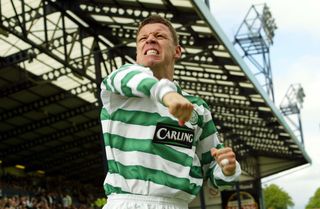 Alan Thompson celebrates after scoring for Celtic against Kilmarnock, May 2003