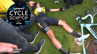 Wout Van Aert collapses, shattered, after his day-long efforts