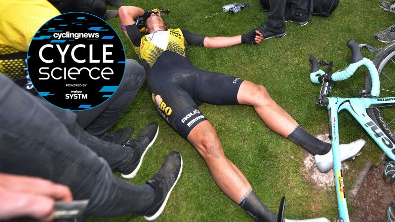 Wout Van Aert collapses, shattered, after his day-long efforts