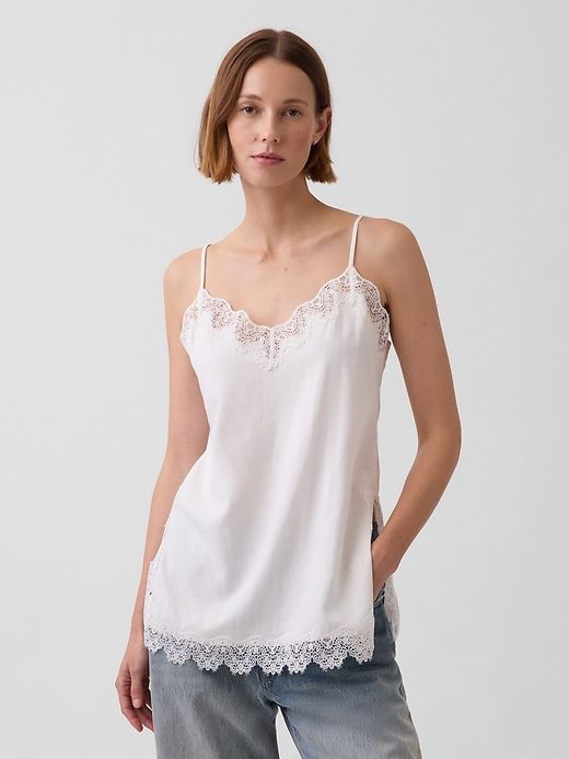 Linen-Blend Lace-Trim Cami