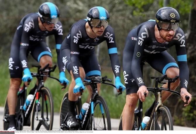 Wiggins leading Team Sky during the team time trial