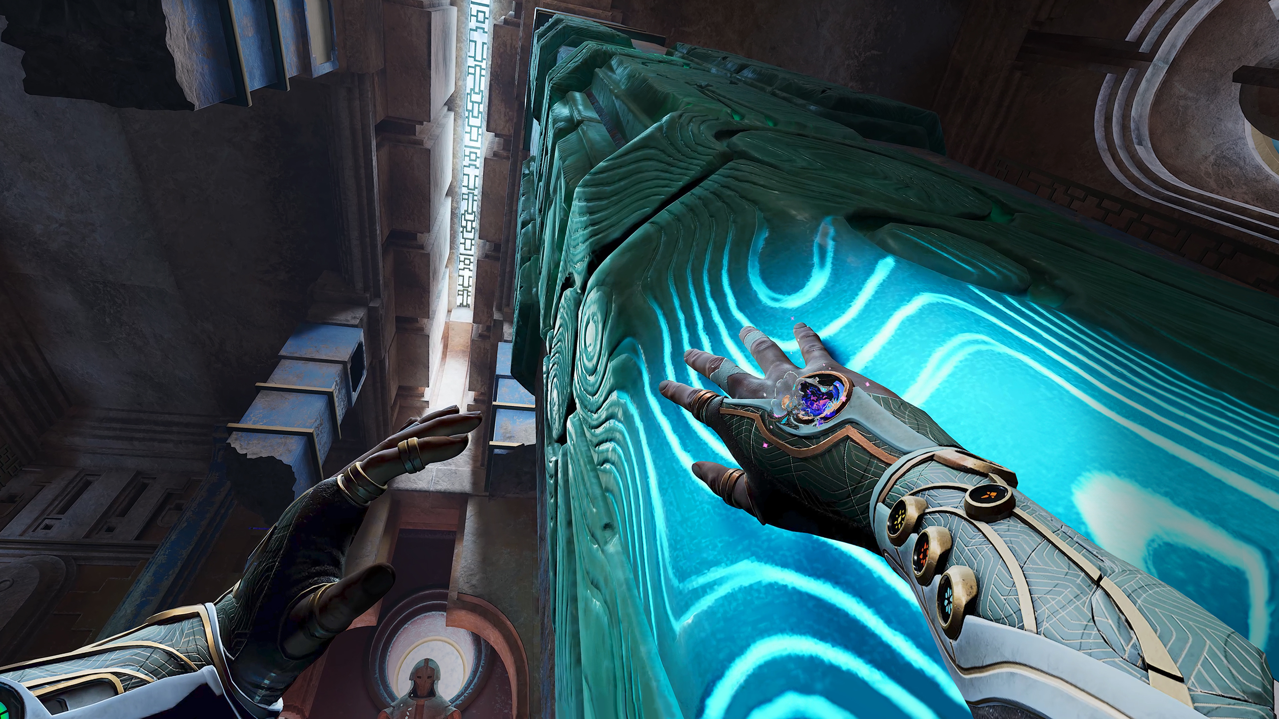 Climbing walls using the mag gloves in the VR game Reach