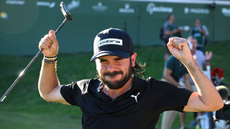 Angel Hidalgo fist pumps the air after claiming the Open de Espana title