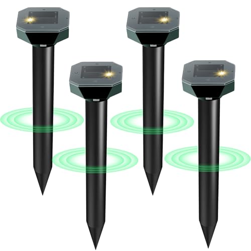 Snake &amp;amp; Mole &amp;amp; Rabbit &amp;amp; Skunk Repellent Solar Powered, Ultrasonic Deterrent, Ip65 Waterproof, Gopher Groundhog Rodent Chipmunk Raccoon and Vole Repellent &amp;amp; Deterrent for Lawn &amp;amp; Garden, 4 Pack