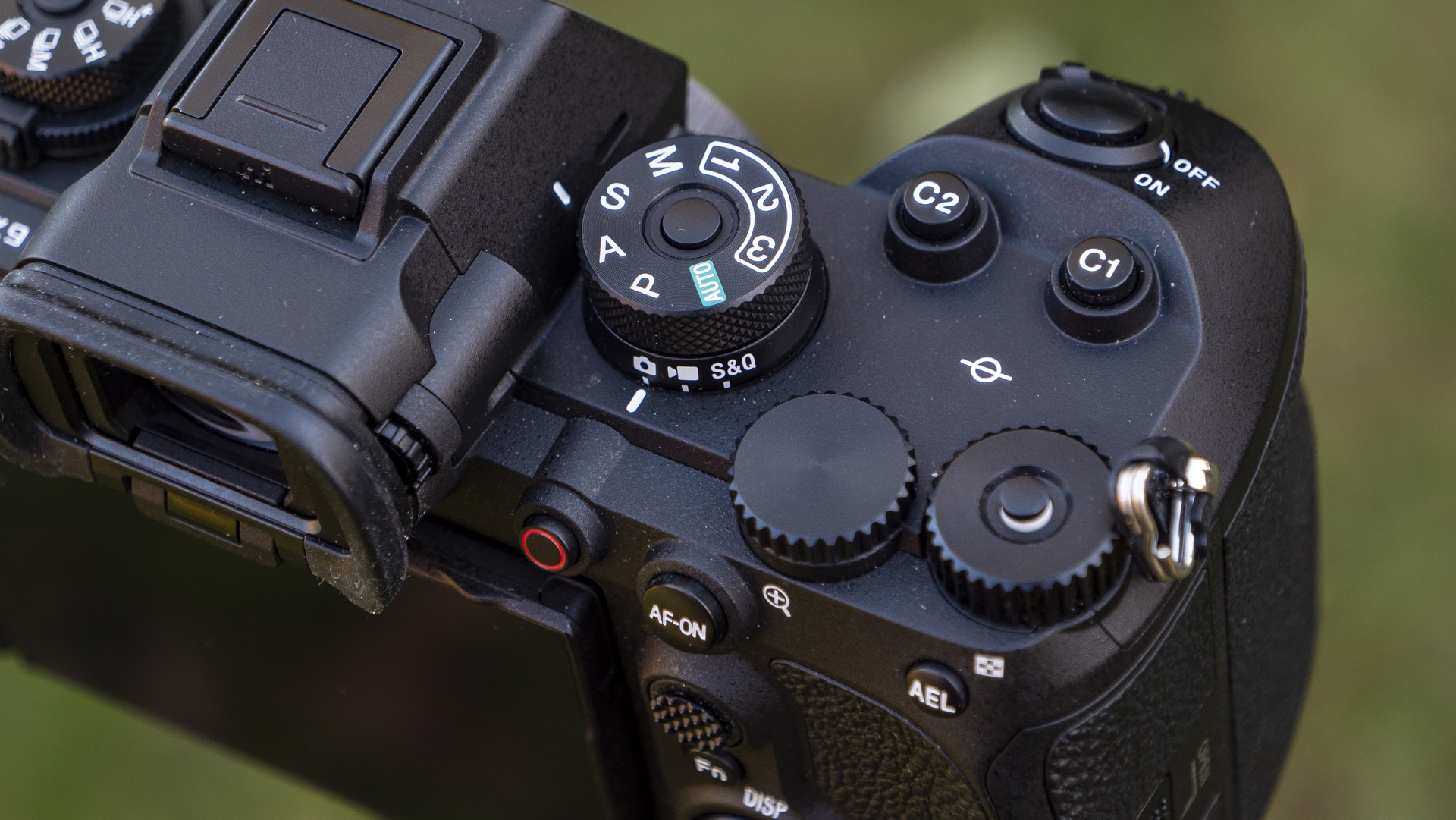 Top dials close up of the Sony A9 III camera