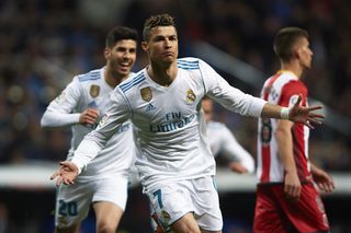 Cristiano Ronaldo celebrates after scoring for Real Madrid against Girona in La Liga in March 2018.