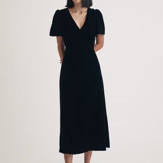 Black velvet midi dress from M&S