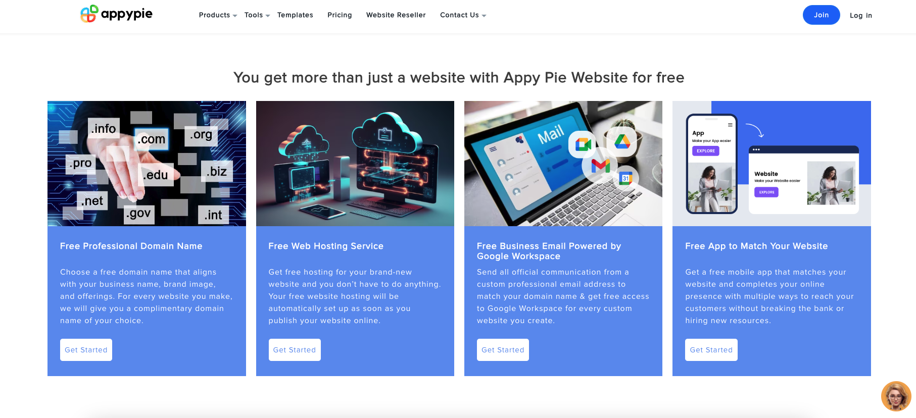 screenshot of Appy Pie website builder features