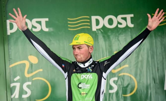 Robert-Jon McCarthy (An Post Chain Reaction) after winning the opening stage of the 2014 An Post R&aacute;s