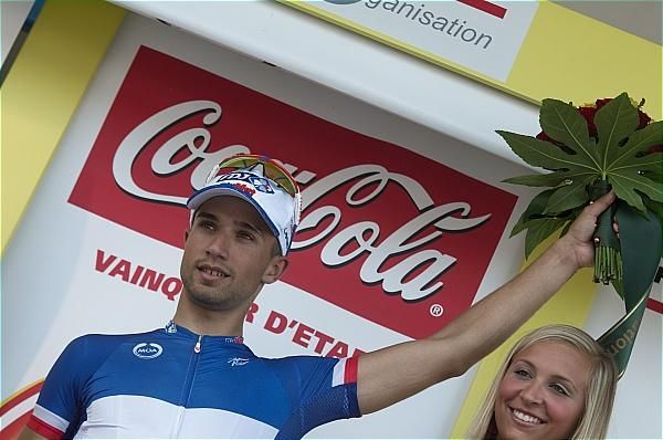 French champion Nacer Bouhanni (FDJ-Big Mat) on the podium for his victory in stage 1.
