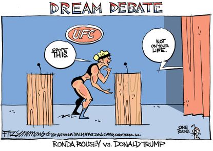 Political cartoon U.S. 2016 election Donald Trump Ronda Rousey debate