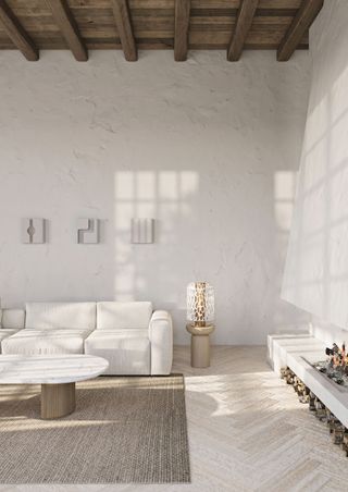 peaceful all white living room