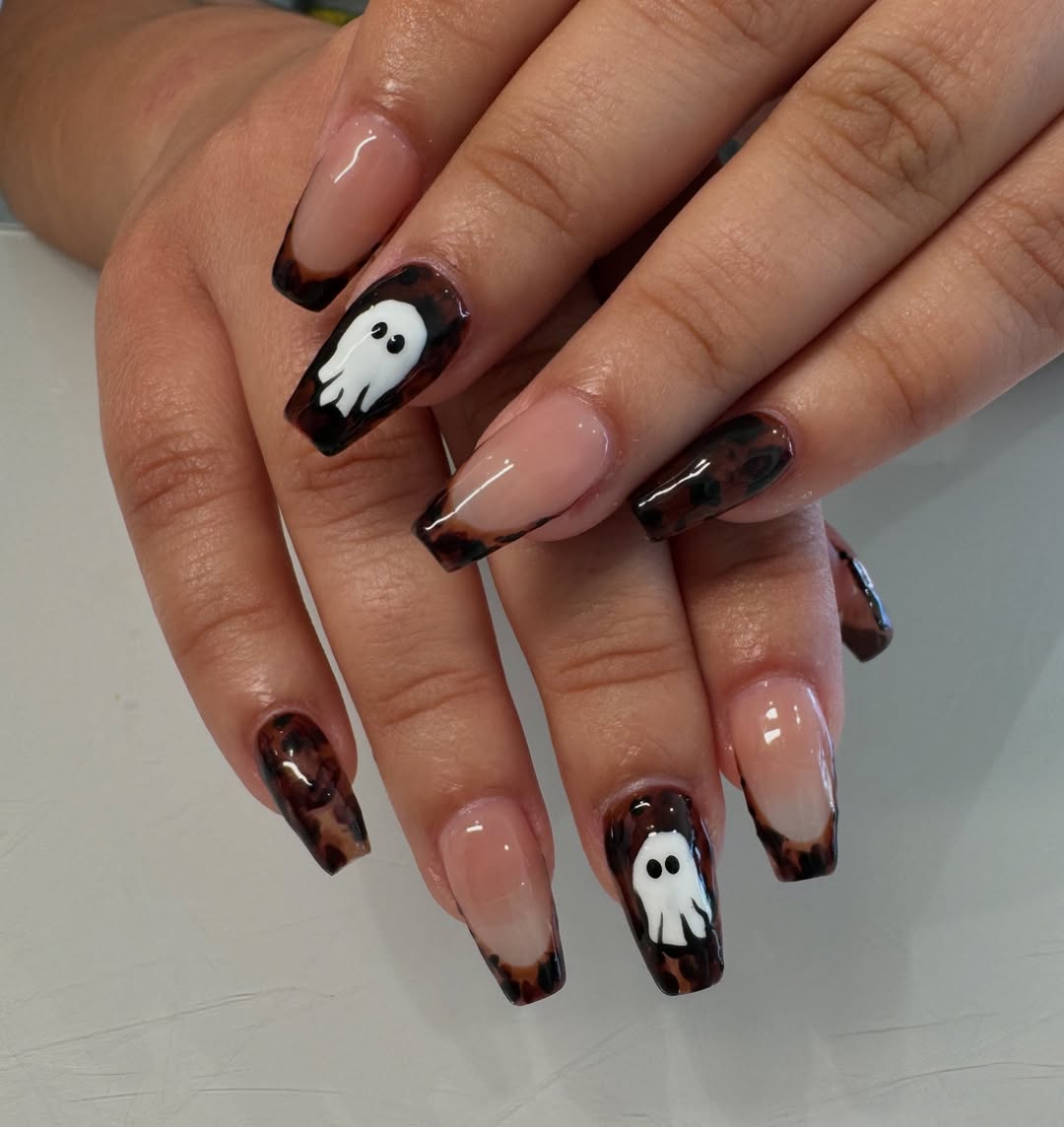 ghost tortoise shell halloween manicure