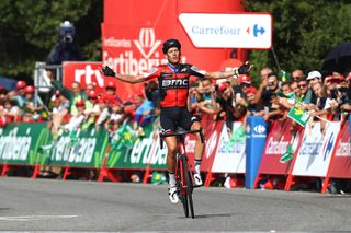 RIBEIRA SACRA. LUINTRA, SPAIN - SEPTEMBER 05: Arrival / Alessandro De Marchi of Italy and BMC Racing Team / Celebration / during the 73rd Tour of Spain 2018, Stage 11 a 207,8km stage from Mombuey to Ribeira Sacra. Luintra 660m / La Vuelta / on September 5, 2018 in Ribeira Sacra. Luintra, Spain. (Photo by Michael Steele/Getty Images)