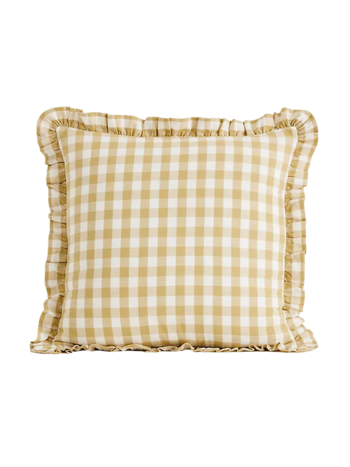 Ana Cotton Gingham Printed Ruffle Pillow