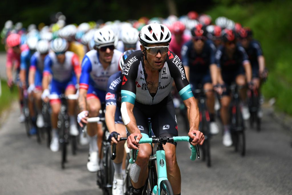 PFAFFNAU SWITZERLAND JUNE 08 Jack Bauer of New Zealand and Team Bikeexchange leads The Peloton during the 84th Tour de Suisse 2021 Stage 3 a 185km stage from Lachen to Pfaffnau 509m UCIworldtour tds tourdesuisse on June 08 2021 in Pfaffnau Switzerland Photo by Tim de WaeleGetty Images