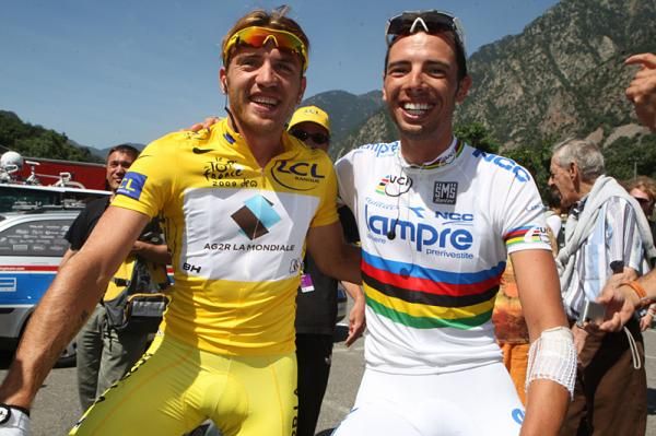 Rinaldo Nocentini (AG2R La Mondiale) and Alessandro Ballan (Lampre-NGC)