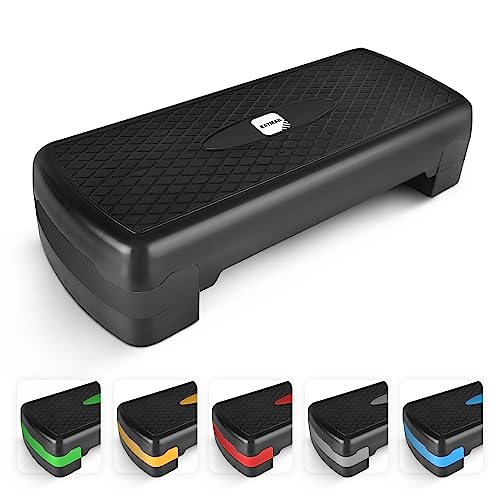 Exercise Steps &amp;ndash; Fitness Stepper for Home &amp;amp; Gym, Suited for Aerobics, Cardio, Weights, Yoga, Dvd Workout &amp;ndash; Adjustable 3 Level Heights (10,15,20cm) &amp;ndash; Equipment Accessory Set for Fitness Routines(black)