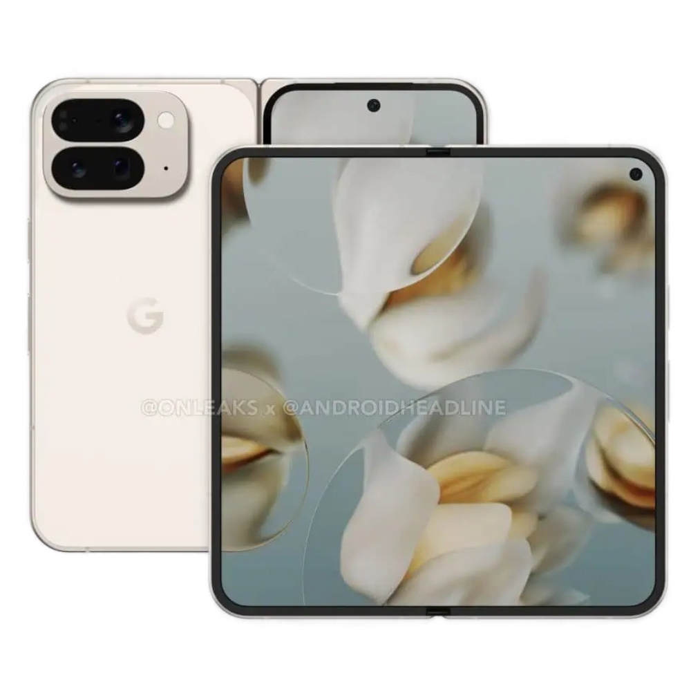 A white product render of the Google Pixel 10 Pro Fold leaked by Android Headlines.