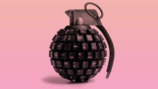 A grenade made of keyboard keycaps.