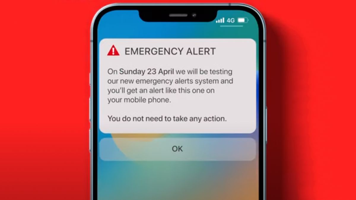 A phone showing an example of a UK emergency alert