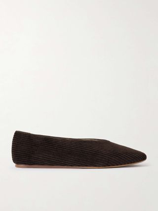 Regency Grosgrain-Trimmed Corduroy Ballet Flats