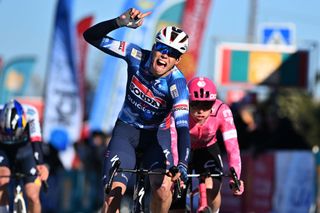 BELLEGARDE FRANCE FEBRUARY 05 Paul Magnier of France and Team Soudal QuickStep celebrates at finish line as stage winner during the 55th Etoile de Besseges Tour du Gard 2025 Stage 1 a 15907km stage Bellegarde to Bellegarde on February 05 2025 in Bellegarde France Photo by Billy CeustersGetty Images