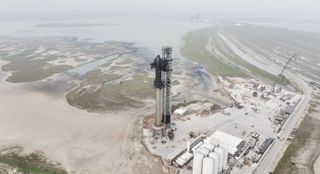 SpaceX stacked its latest Starship vehicle on the orbital launch mount at Starbase in South Texas on April 5, 2023, as this video shows.