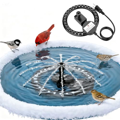 Upgrade Bird Bath Heater De-Icer With Fountain Water Pump 200w Heated Bird Baths for Outdoors in Winter Thermostatically Controlled Upgrade 6ft Chew-Proof Cord for Garden Patio Backyard Birdbath Farm