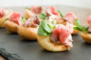 Canape recipe Mini Yorkshire pudding and beef