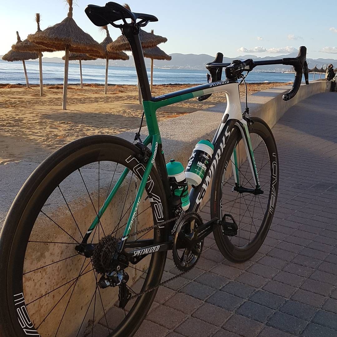The 2018 Bora-Hansgrohe bikes feature various shades of green on the frames