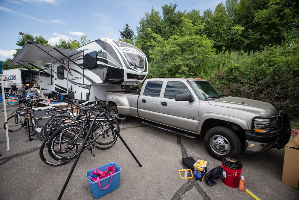 It takes a big truck to pull Horner's 40-foot fifth wheel.