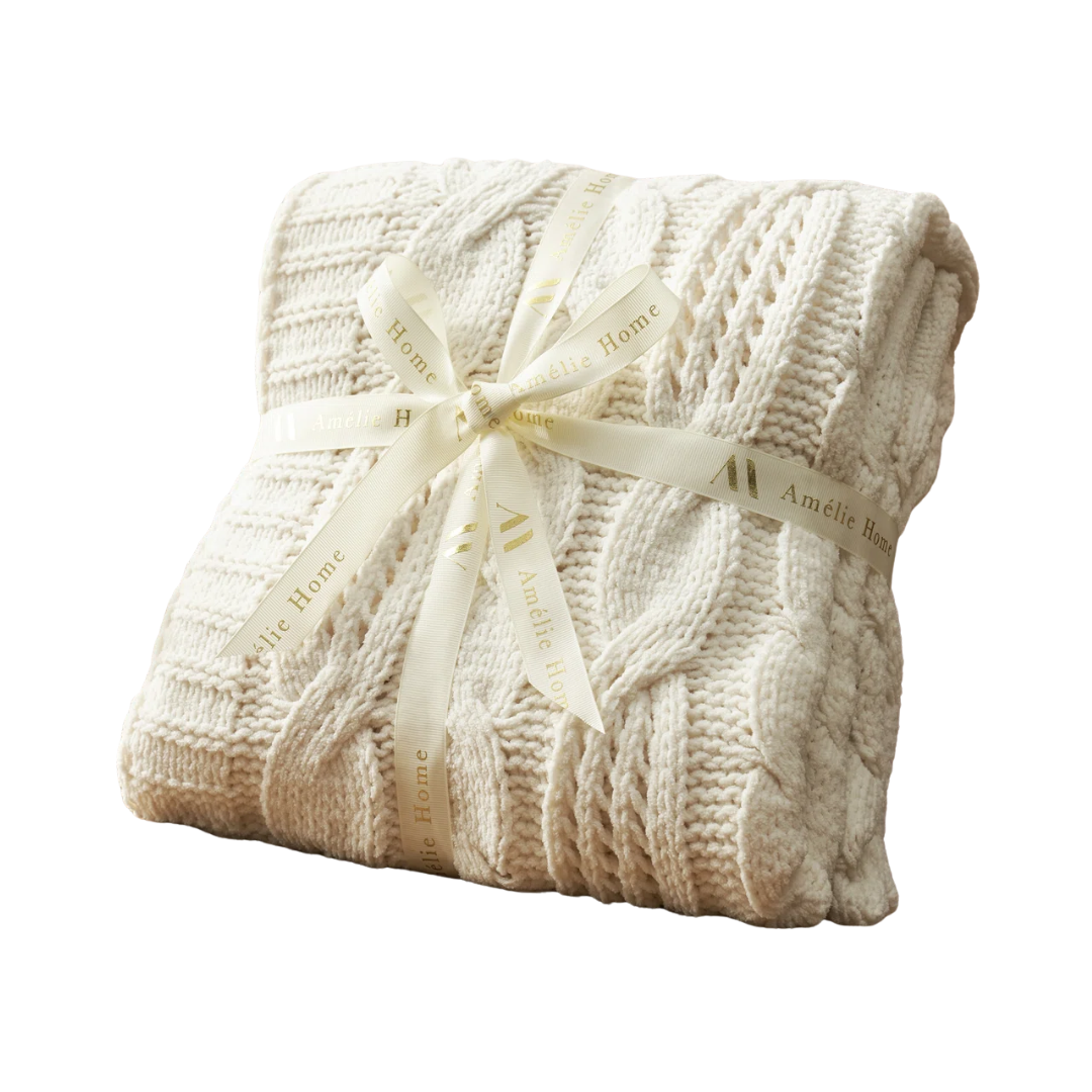 Amélie Home Elegant Chenille Cable Knit Throw Blanket Soft & Breathable Decorative Blanket for Couch, Sofa, and Bed & Reviews | Wayfair