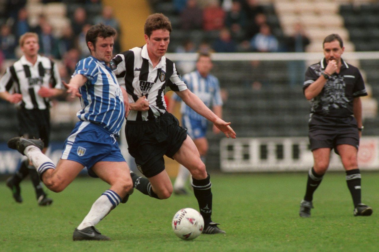 Steve Finnan in action for Notts County against Colchester United in Division Three in 1998