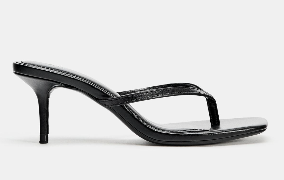 Zara, LEATHER STRAP HEELED SANDALS