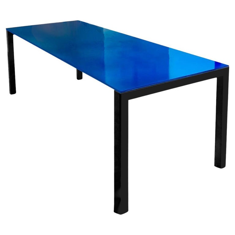 Postmodern High-Gloss Blue Lacquered Dining Table Anhelo