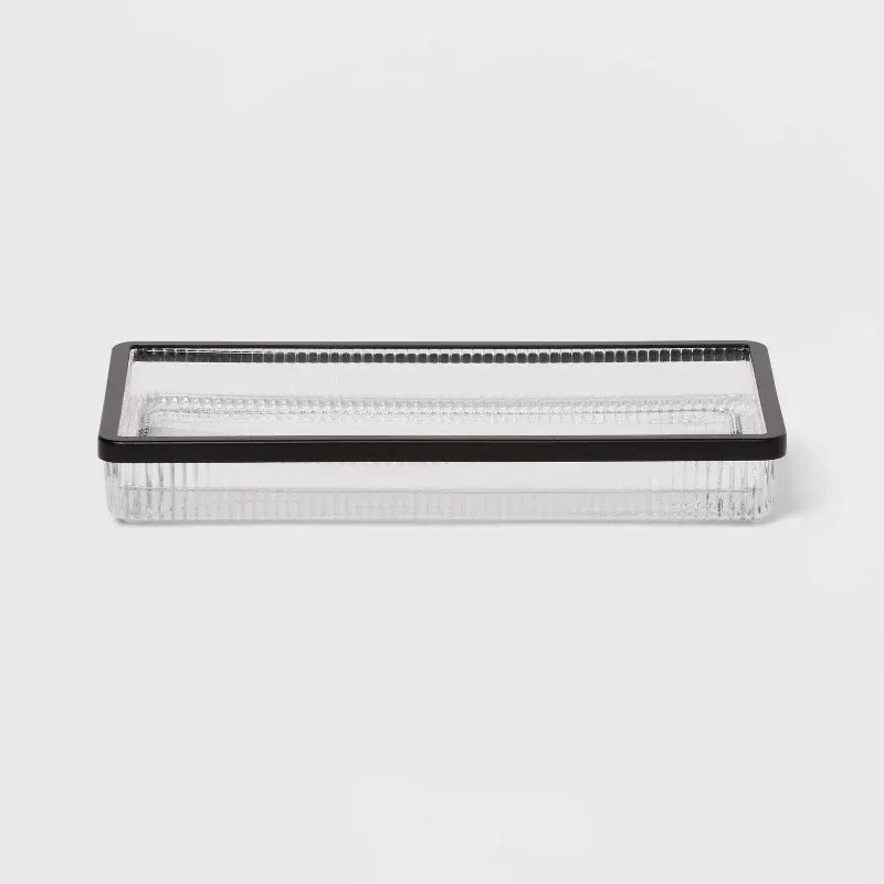 Ribbed Glass Tray Black - Threshold™: Metal & Glass Vanity Organizer, Easy to Clean