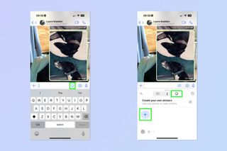 A screenshot showing how to use the WhatsApp Sticker Creator on iOS