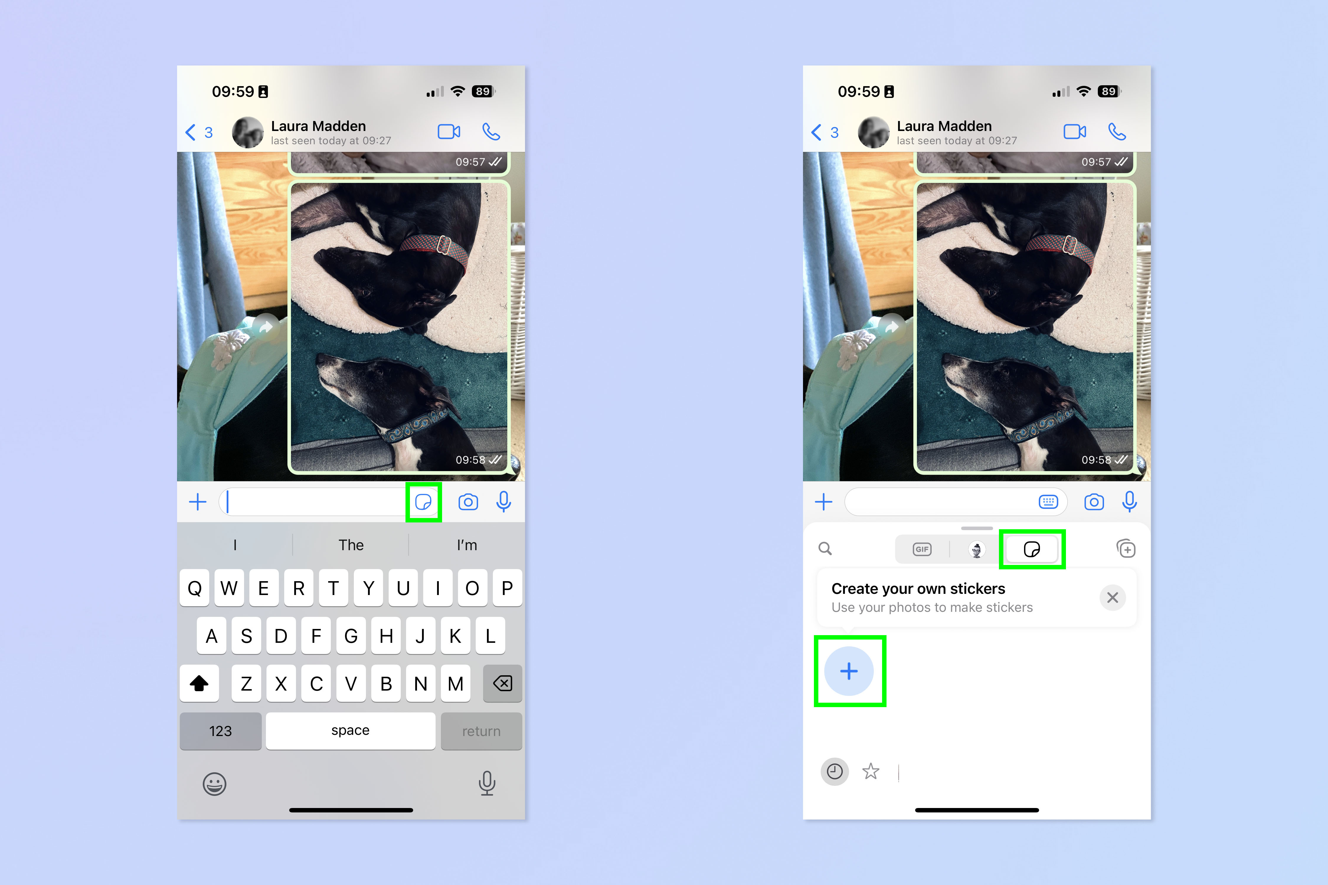 Снимок экрана, показывающий, как использовать WhatsApp Sticker Creator на iOS.