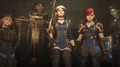 Caitlyn (center) and Vi (second right) are joined by other new Piltover Wardens in Arcane season 2