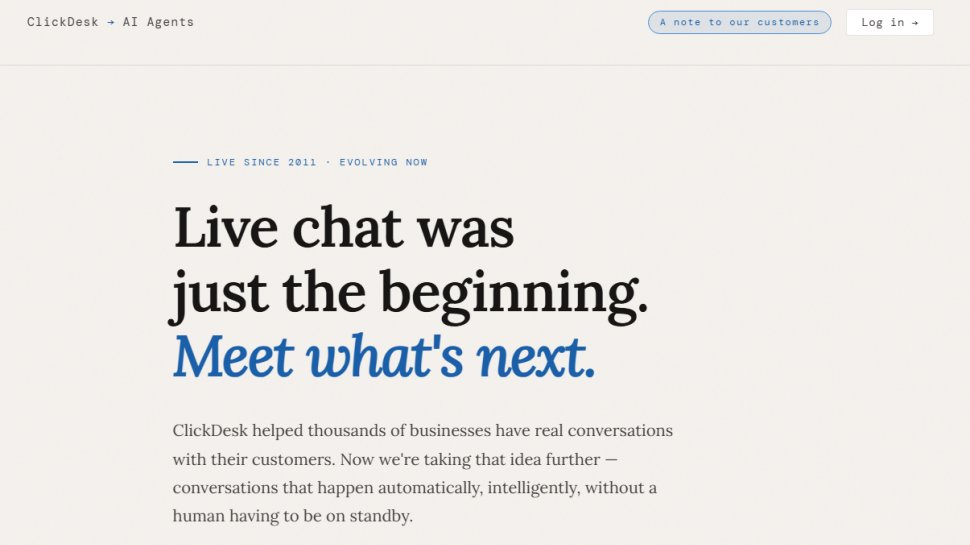 Website screenshot of ClickDesk (February, 2026)