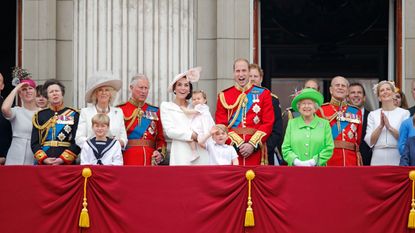 Royal pictured at wild celebrity birthday party—British royal family watch the flypast from the balcony of Buckingham Palace during Trooping the Colour, this year marking the Queen&#039;s 90th birthday on June 11, 2016 in London, England. The ceremony is Queen Elizabeth II&#039;s annual birthday parade and dates back to the time of Charles II in the 17th Century when the Colours of a regiment were used as a rallying point in battle. 