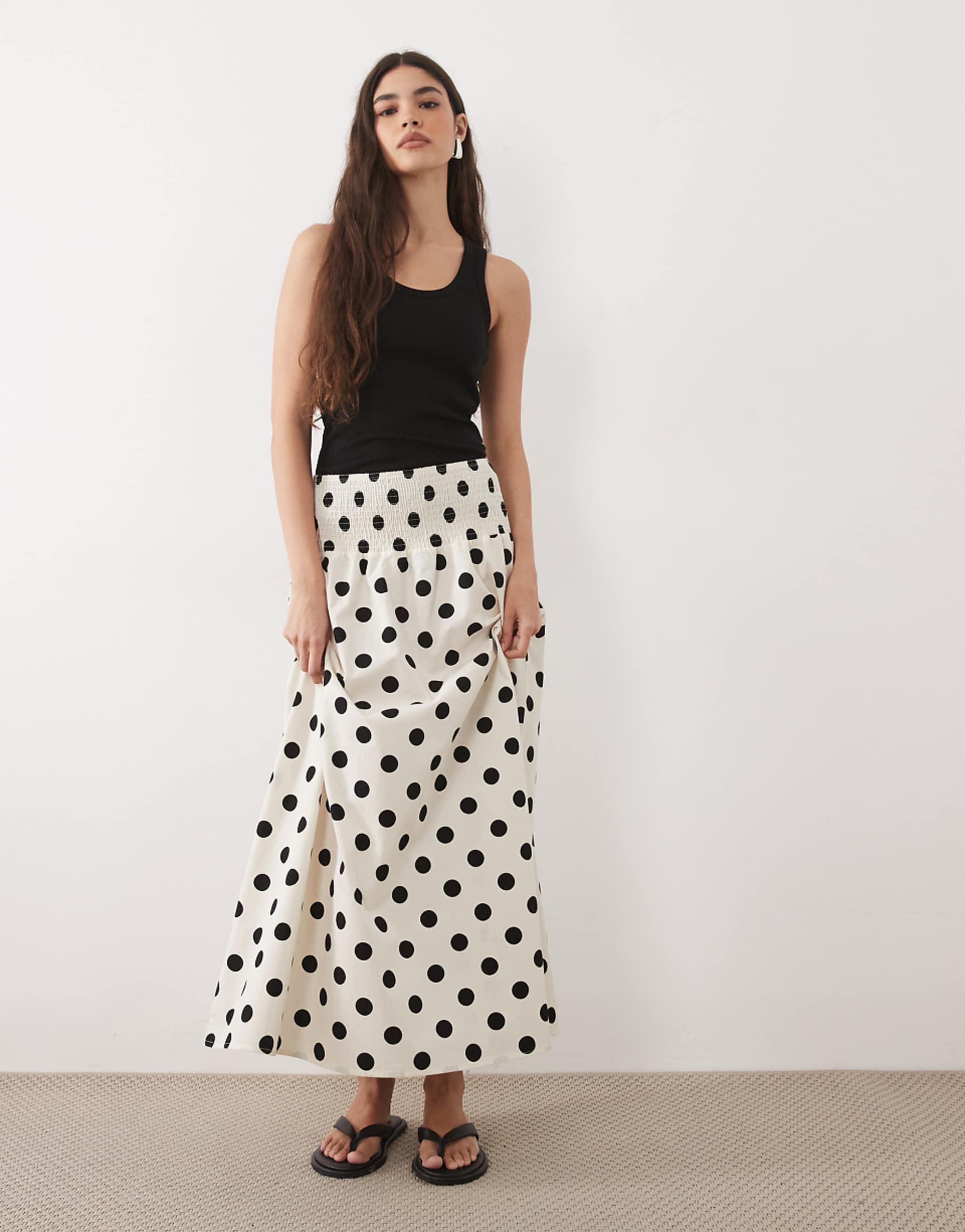 Asos Design Shirred Drop Waist Maxi Skirt in Polka Dot