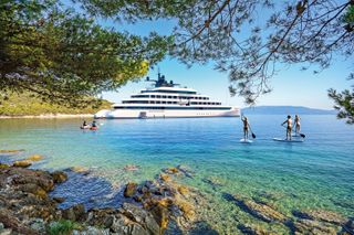luxury cruise ship on the ocean in an exotic destination